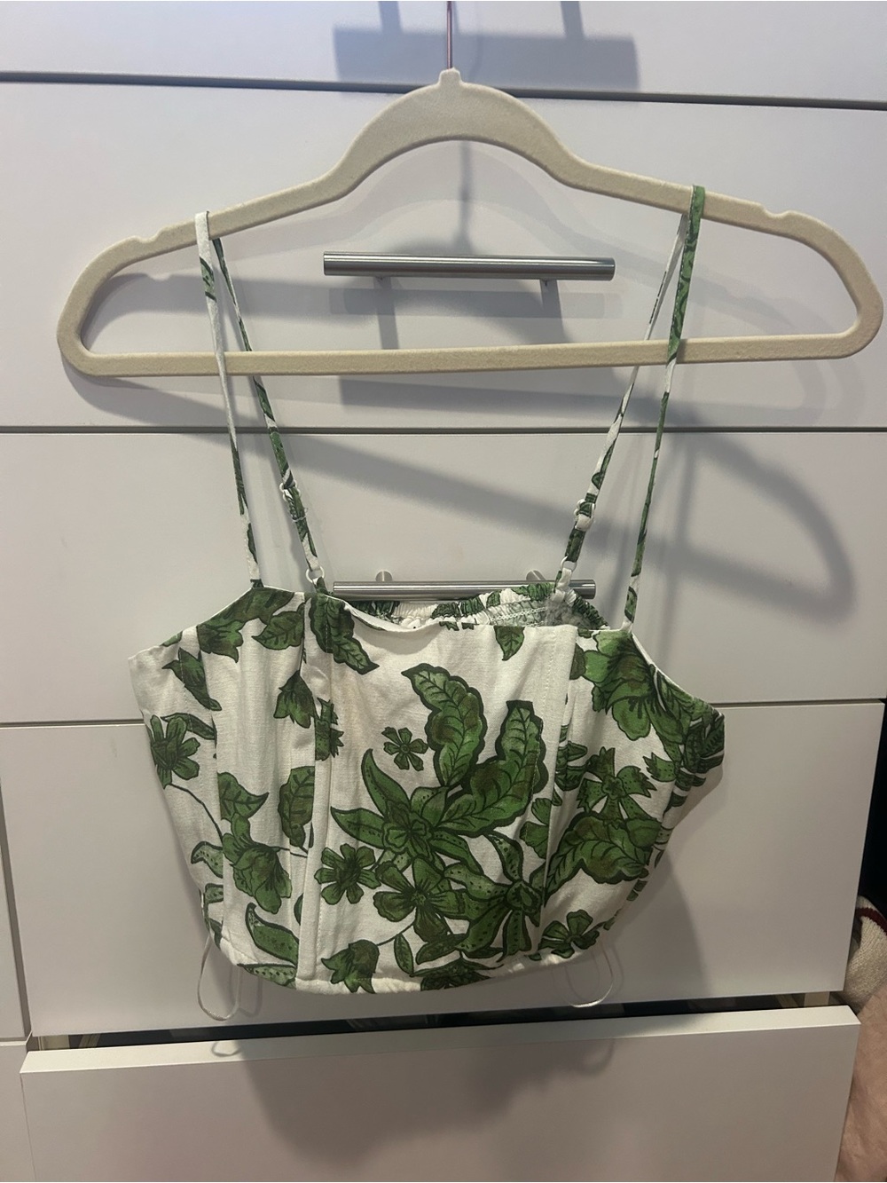 NWT White Crop Cami with Green Botanical Print size Large